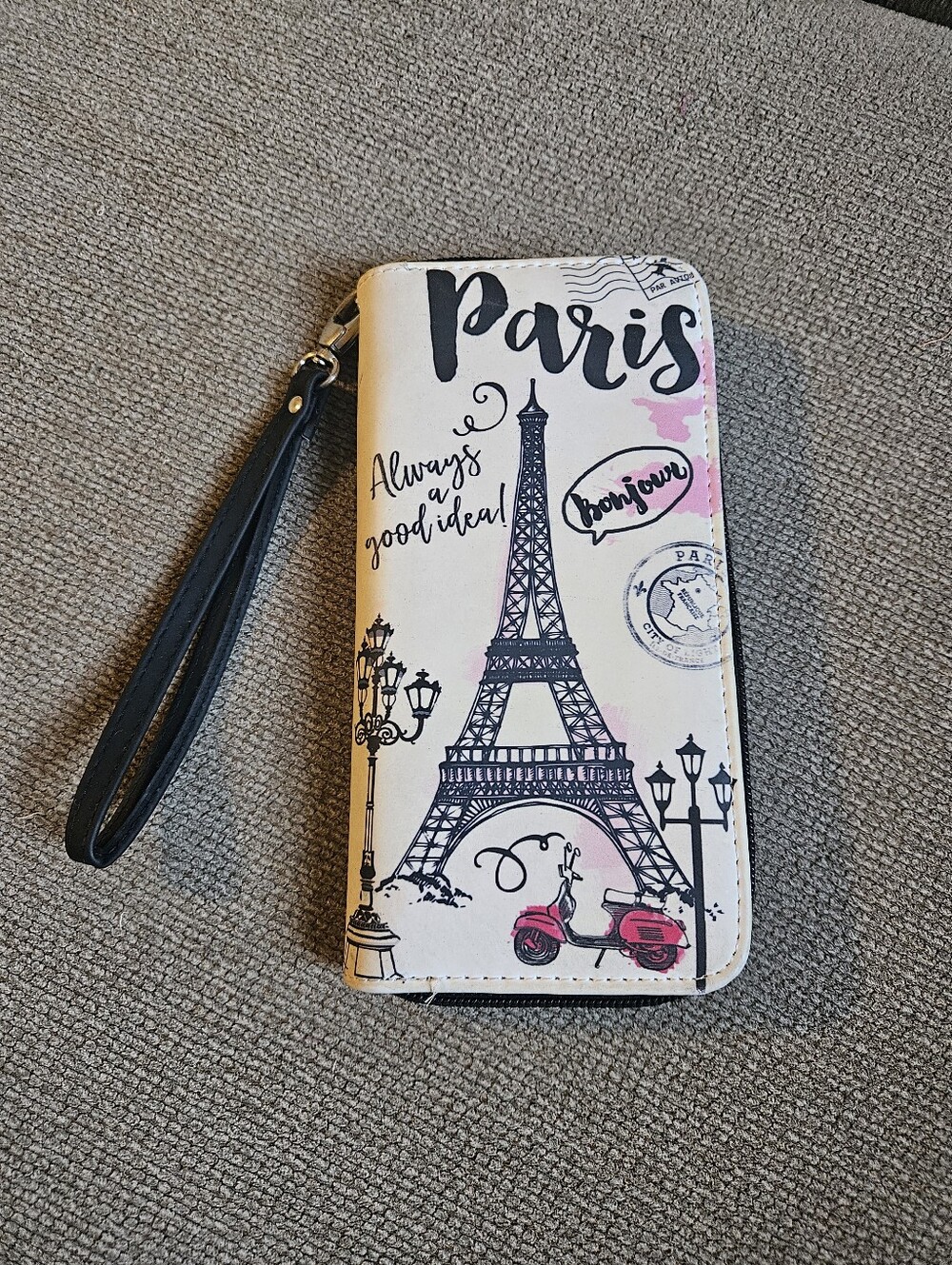Claire's Paris Theme Zip Around Accordian Wallet Wristlet